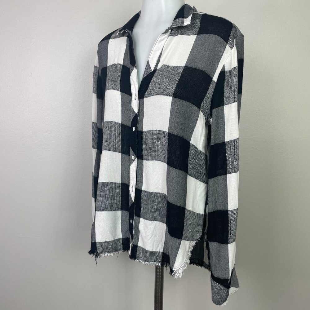 Cloth & Stone Top Small Black White‎ Buffalo Check Split-Back Fray Hem Button-Up - Picture 5 of 14